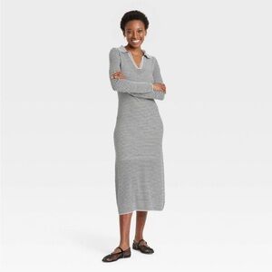 a new day Long Sleeve Striped Maxi Lined Sweater Dress - Black/Cream NWT L